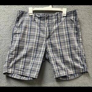Calvin Klein Short Mens 38 Gray Blue Plaid Pockets Casual Cotton Classic Fit